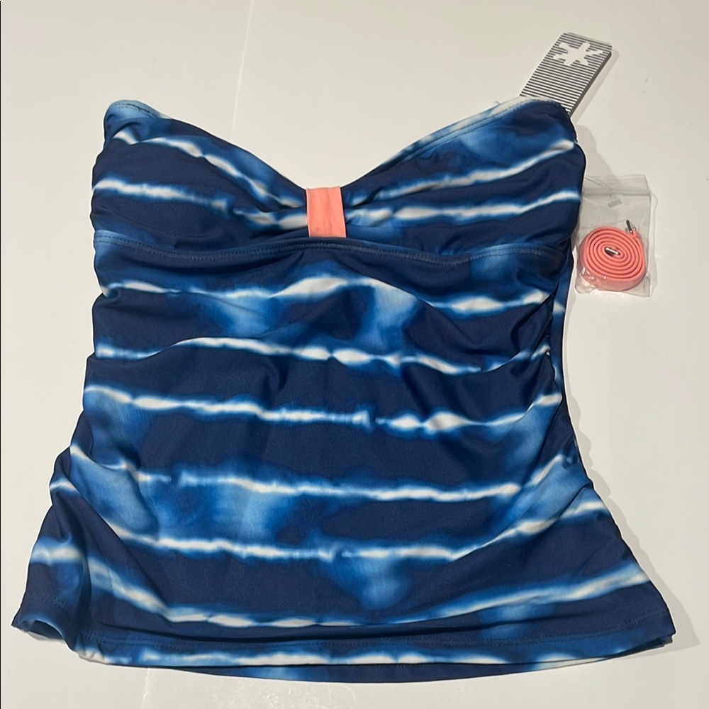 🇺🇸Splendid blue white NWT tankini bathing suit swim top peach ombré tie …